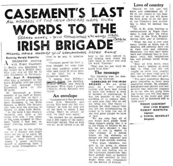 Casements last words to Irish Brigade