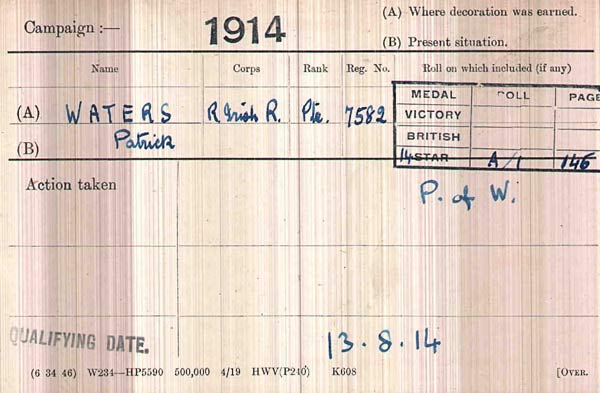 Patrick Water, medal card